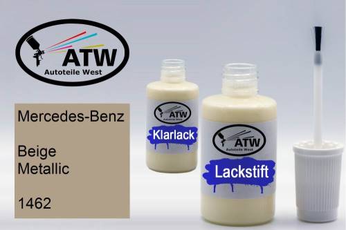 Mercedes-Benz, Beige Metallic, 1462: 20ml Lackstift + 20ml Klarlack - Set, von ATW Autoteile West.